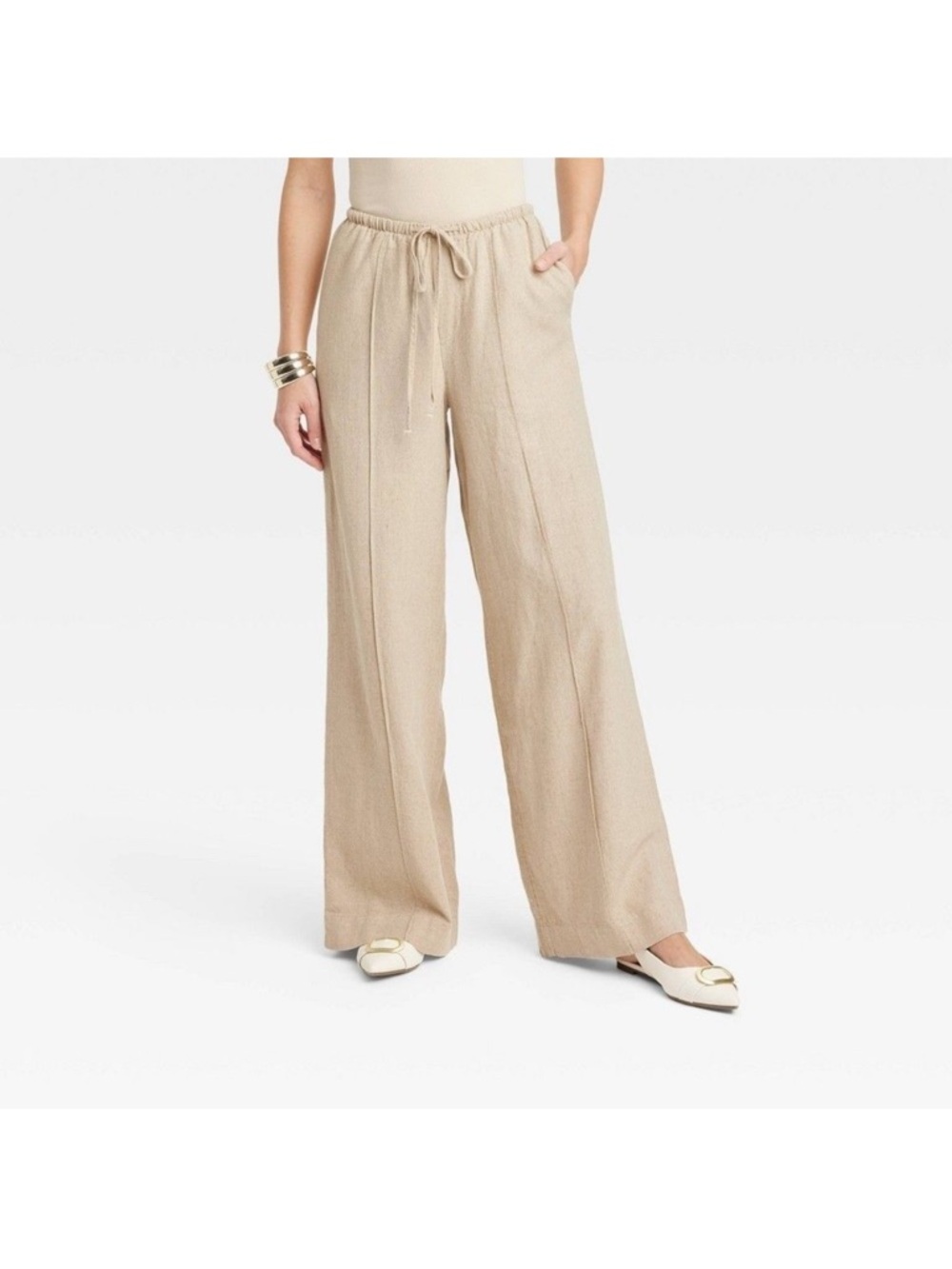 Women’s High Rise Tan Wide Leg Linen Pants